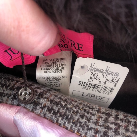 Juicy Couture Wool Tweed Blazer Removable Rabbit Fur Collar Vintage Y2k Rare - Picture 11 of 16